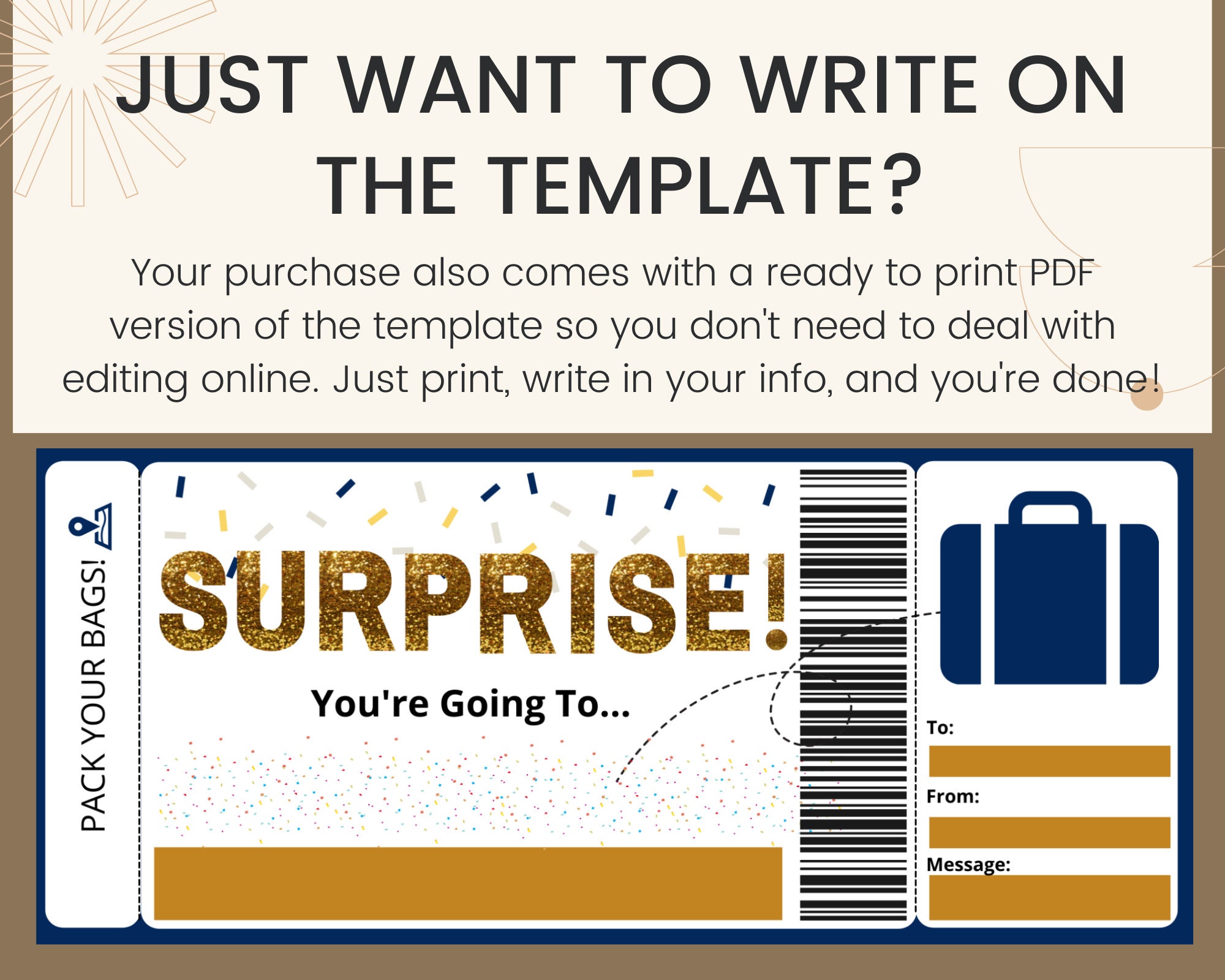 Boarding Pass Template. Surprise Vacation Printable. Surprise - Etsy