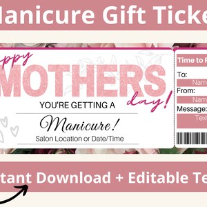 Manicure Gift Certificate. Manicure and Pedicure. Printable Manicure Gift. Nail Certificate. Spa Ticket. Spa Voucher. Nail Party. Nail Gift