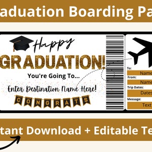 Tarjeta de embarque de graduación. Boleto de graduación. Regalos de graduación. Tarjeta de embarque imprimible. Viaje sorpresa. Vacaciones sorpresa. Boleto editable