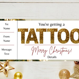 Weihnachten Tattoo Geschenkgutschein. Tattoo-Karte. Tattoo Geschenkkarte. Tattoo Gutschein. Tattoo Zertifikat. Tattoo Gutschein. Bearbeitbares Ticket.