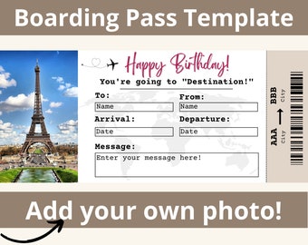 Boarding Pass Template. Boarding Ticket Template. Surprise Boarding Pass. Airline Ticket. Airplane Ticket. Birthday Travel Voucher.Printable