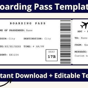 Boarding Pass Template. Boarding Ticket Template. Surprise Boarding Pass. Airline Ticket. Airplane Ticket. Travel Voucher. Printable image 1