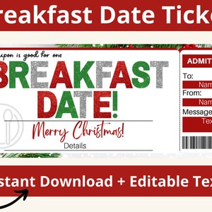 Breakfast Gift Ticket. Breakfast Ticket. Breakfast Invite. Breakfast Invitation. Brunch Tickets. Breakfast Date. Brunch Gifts. Printable