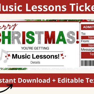 Gutschein für Musikunterricht. Musik-Lektionen-Karte. Gutschein für Musikunterricht. Musikunterricht Gutschein. Druckbar. Bearbeitbare Geschenkkarte