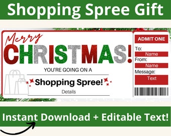 Christmas Shopping Trip. Shopping Spree Card. Shopping Ticket. Shopping Coupon. Shopping Certificate. Gift Card Template.Printable