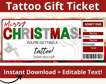 Christmas Tattoo Gift Certificate. Tattoo Ticket. Tattoo Gift Card. Tattoo Voucher. Tattoo Certificate. Tattoo Coupon. Editable Ticket.