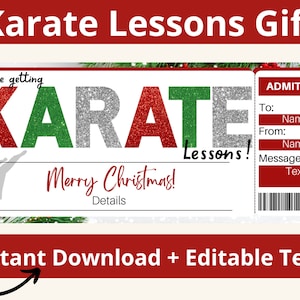 Karate Unterricht Geschenkgutschein. Karate-Klasse-Karte. Karate-Klasse Geschenkkarte. Karate Unterricht Geschenkkarte. Druckbar. Bearbeitbar
