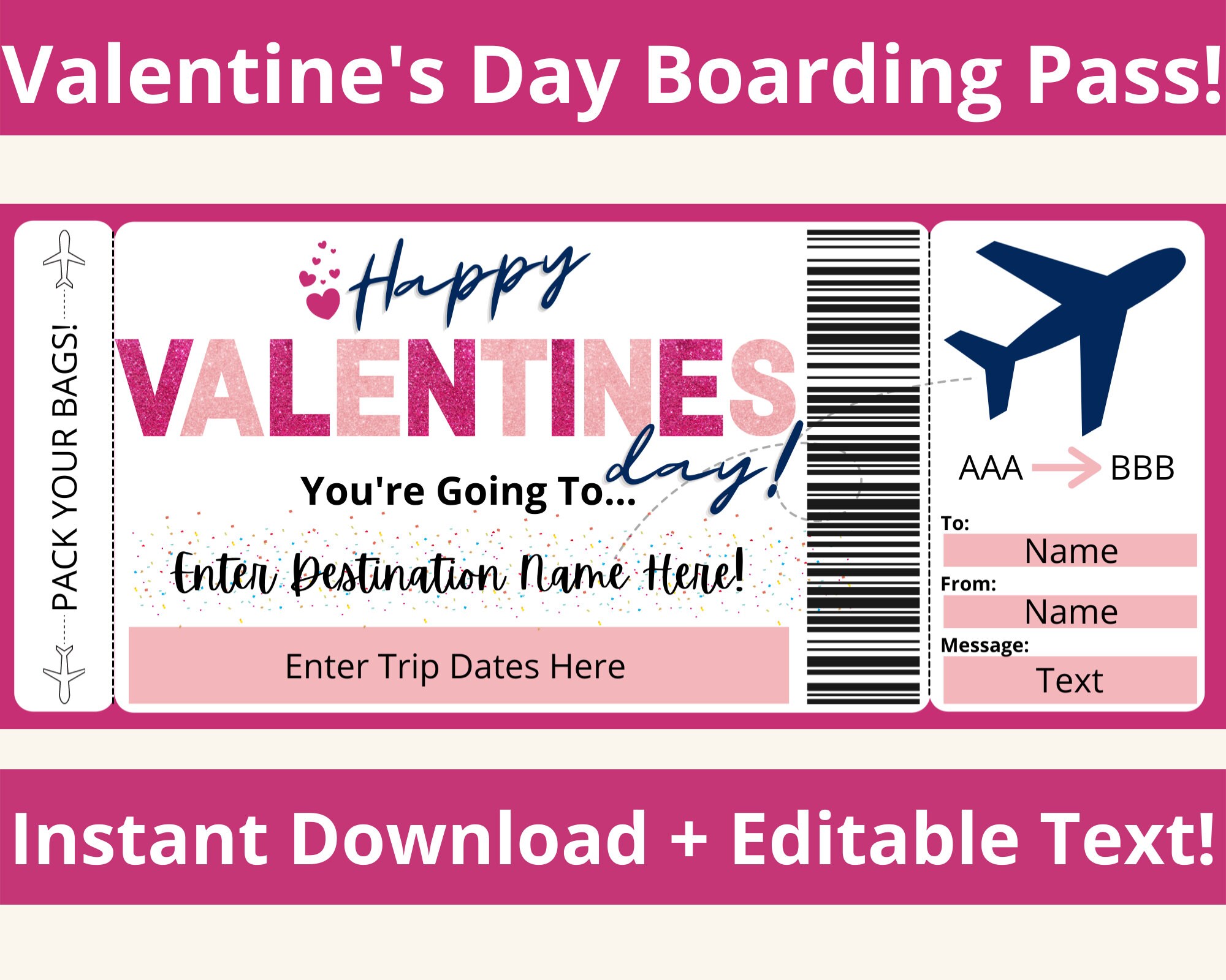 Valentine's Day Boarding Pass. Printable Boarding Pass. - Etsy