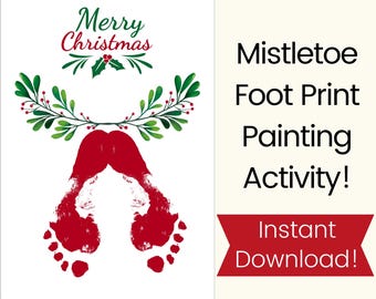 Mistletoe footprint art. Christmas Handprint Craft. Christmas Handprint Art. Christmas Painting for Kids. Christmas Crafts for kids
