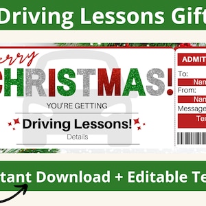 Bon pour une leçon de conduite de Noël. Leçons de conduite. Permis de conduire. Pratique de la conduite. Moniteur de conduite. Nouveau conducteur. Cadeau voiture neuve.