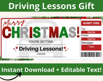 Christmas Driving Lesson Voucher. Driving Lessons. Driving License. Driving Practice. Driving Instructor. New driver. New Car Gift.