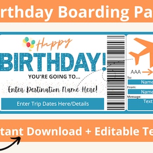 Boarding Pass Birthday. Boarding Pass Template. Birthday Boarding Pass. Surprise Vacation Printable. Surprise Trip. Surprise Travel.