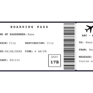 Boarding Pass Template. Boarding Ticket Template. Surprise Boarding Pass. Airline Ticket. Airplane Ticket. Travel Voucher. Printable image 5