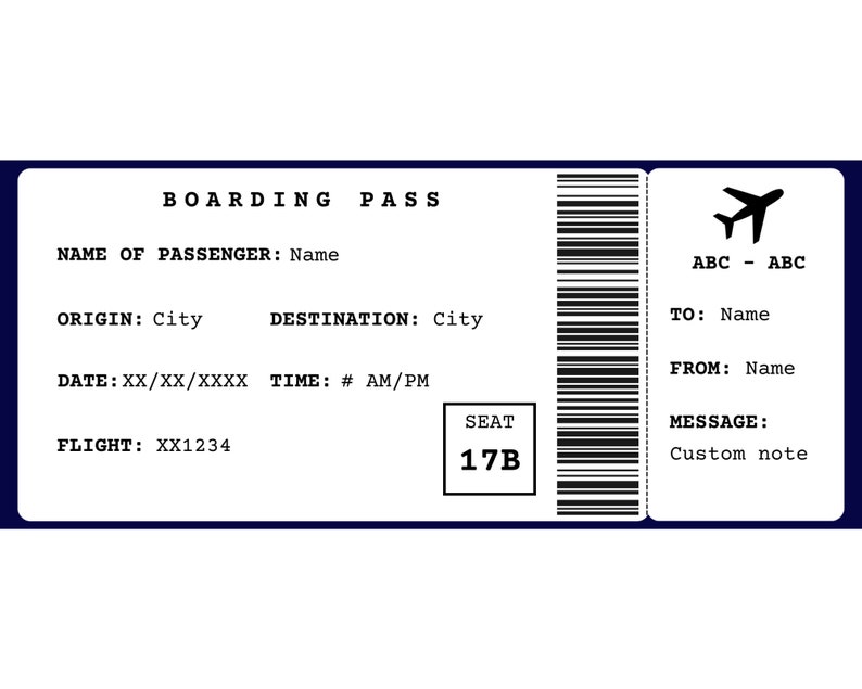 Boarding Pass Template. Boarding Ticket Template. Surprise Boarding Pass. Airline Ticket. Airplane Ticket. Travel Voucher. Printable image 5