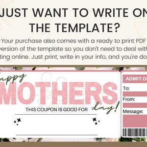 Mothers Day Coupon Printable. Mothers Day Ticket. Mothers Day Voucher. Mom Coupons. Coupon for Her. Coupon book for Mom. Mom gift card image 4