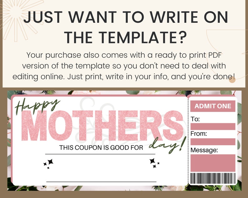 Mothers Day Coupon Printable. Mothers Day Ticket. Mothers Day Voucher. Mom Coupons. Coupon for Her. Coupon book for Mom. Mom gift card image 4