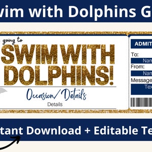 Schwimmen mit Delfinen Geschenkkarte. Delfin Ausflug Geschenkgutschein. Schwimmen mit Delfinen Gutschein. Geschenkgutschein zum Ausdrucken