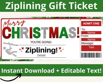 Zipline Gift. Ziplining Gift Certificate. Ziplining Ticket. Christmas Ziplining Gift Voucher. Ziplining Coupon.Printable Zipline Certificate