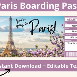 Paris-Karte. Paris Bordkarte. Paris Reise Reveal. Paris Reise Geschenk. Überraschungsreise nach Paris. Paris Geschenke. Paris Mädchen Reise. Druckbar