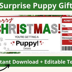Certificado de regalo para cachorro nuevo. Regalo para perro nuevo. Sorpresa para cachorro. Certificado para cachorro. Boleto de regalo para mascota nueva. Cupón imprimible. Vale editable.