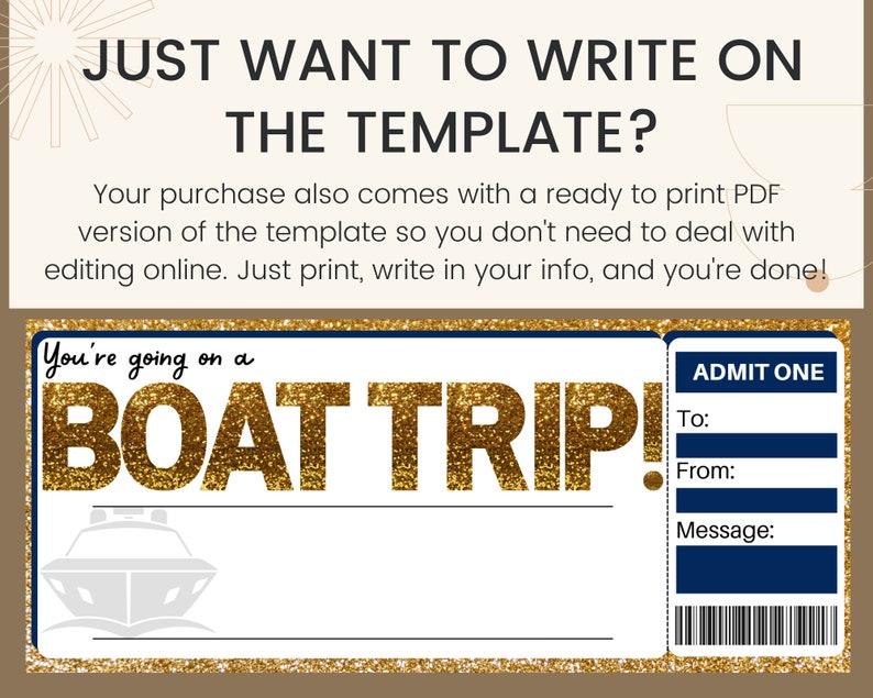 Boat Trip Gift Certificate, Printable Boat Day Invite, Boating Voucher ...