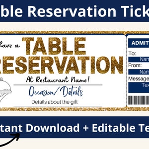 Tischreservierung Geschenk. Restaurantreservierung. Reservierte Tischkarte. Restaurant Geschenke. Reservierungskarten. Datum Nacht Geschenkgutschein.
