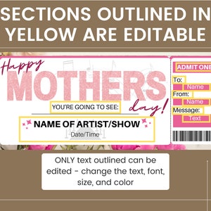 Mothers Day Concert Ticket. Concert Ticket Template. Mothers Day ...