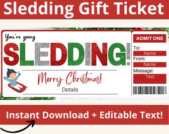 Christmas Sledding Gift Ticket. Sledding Ticket. Sledding Coupon. Sledding Voucher. Sledding Gift Certificate. Snow Tubing Ticket