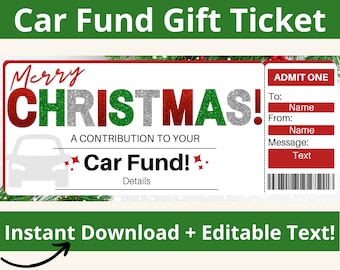 Cadeaubon Car Fund. Nieuwe auto cadeau. Voucher voor autofonds. Ticket autofonds. Autospaarcadeau. Car Fund-cadeaubon. Afdrukbaar. Bewerkbaar