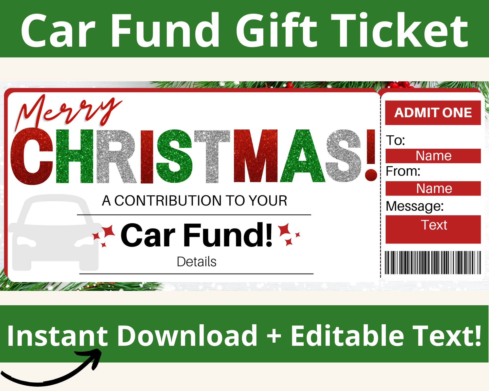 Car Fund Gift Certificate. New Car Gift. Car Fund Voucher. Car Fund Ticket. Car Savings Gift. Car Fund Gift Card. Printable. Editable