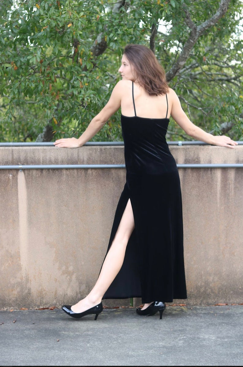 Vintage 90s Long Black Velvet Dress