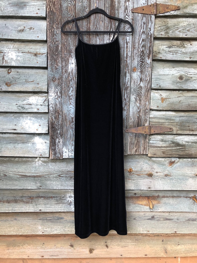 Vintage 90s Long Black Velvet Dress