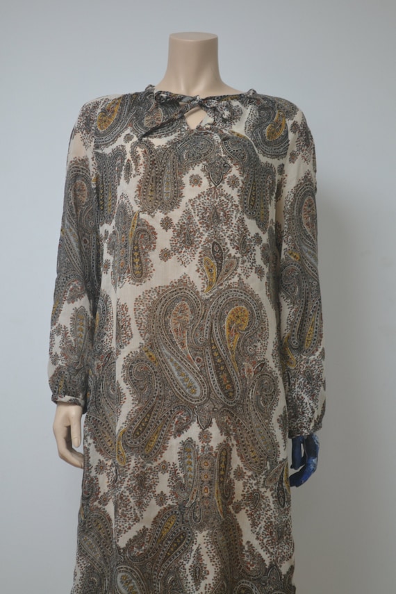 Vintage 70's Paisley Print Midi Dress