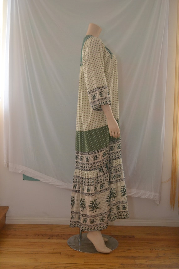 70s India Cotton Maxi Dress/Gold Embroidered Peac… - image 2