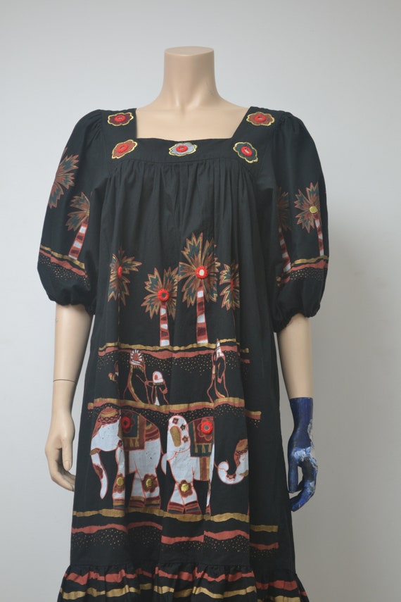 Vintage Ramona Rull Ethnic Dress with Elephants an