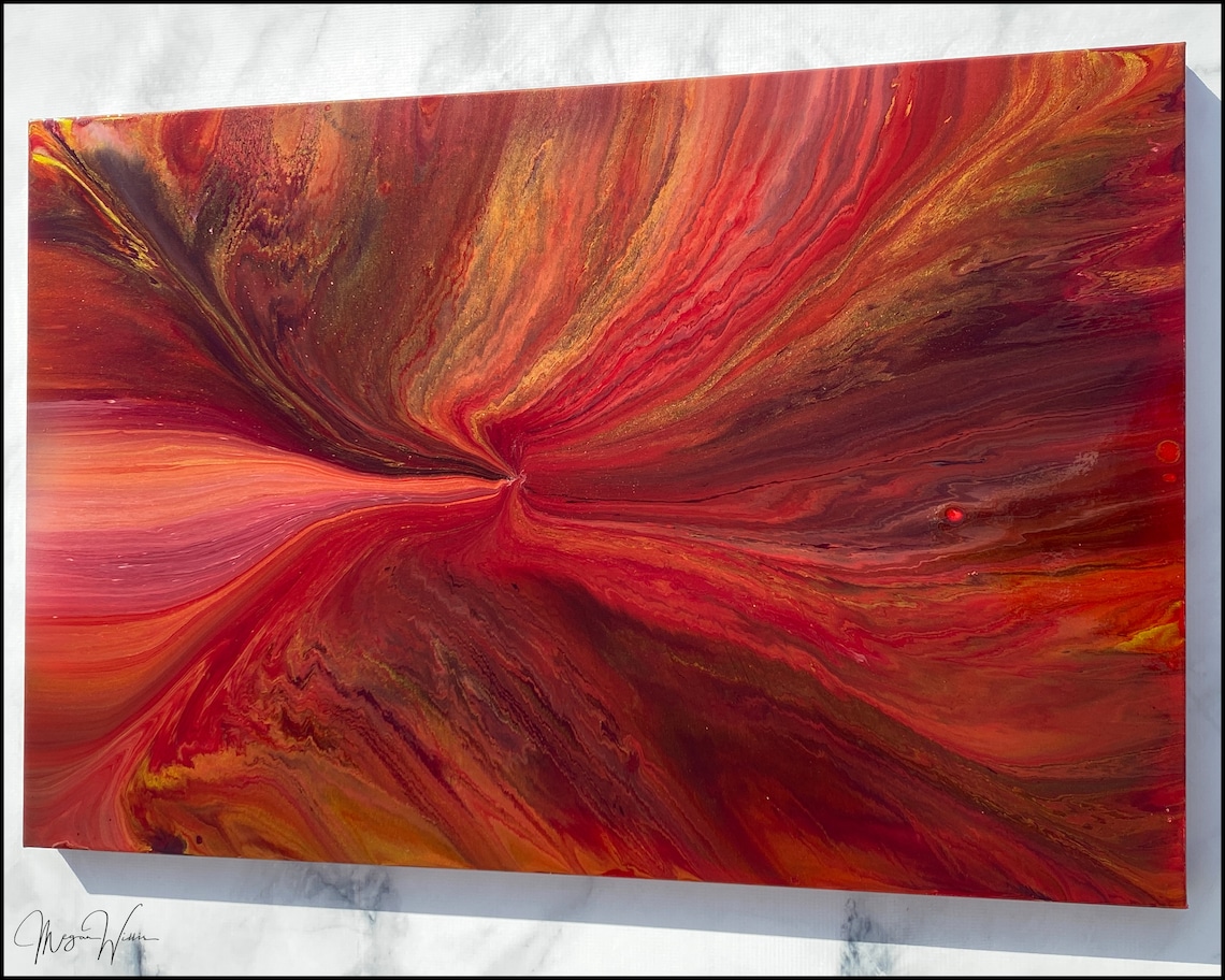 Red and Gold Abstract Painting Modern Original Art Medium Etsy