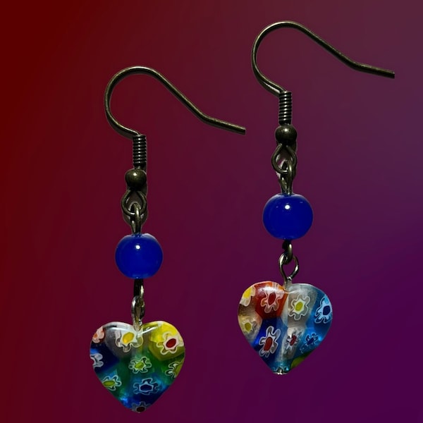 Millefiori Heart Earrings