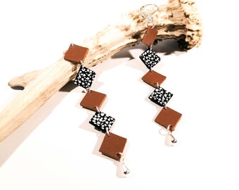MISA dangling earrings - Café au lait - Leather - silver-plated brass - Defilenvadrouille - handmade jewelry - women - French crafts