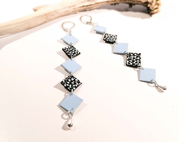 Featured listing image: MISA dangle earrings - Pastel blue - Leather - silver-plated brass - Defilenvadrouille - handmade - lightweight - women - French craftsmanship