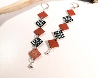 Hanging earrings MISA - Terra cotta - Leather - silver brass - Defilenvadrouille - handmade - light - woman - crafts French