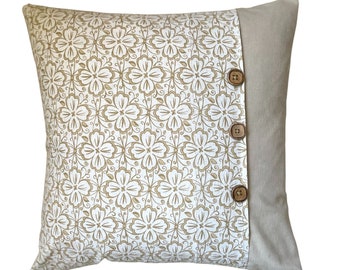 Tan Floral Pillow Cover, 20x20 Neutral Pillow Cover, Neutral Beige Pillow, Linen Cotton Pillow, Accent Pillow, Home Decor, Tan Cream Pillow