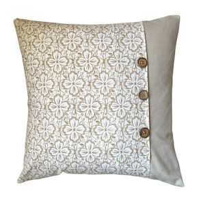 Tan Floral Pillow Cover, 20x20 Neutral Pillow Cover, Neutral Beige Pillow, Linen Cotton Pillow, Accent Pillow, Home Decor, Tan Cream Pillow