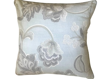 Gray Floral Pillow Cover, Neutral Floral Pilow, Pillow Cover with Piping, Farmhouse Pillow, Floral Throw Pillow Cover, Neutral Floral Pillow