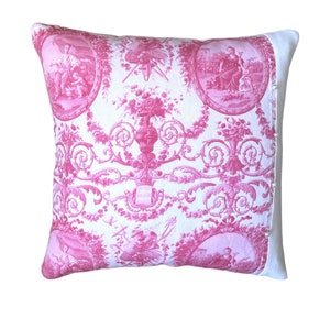 Toile Pillow Cover, 20x20 Throw Pillow Cover, Hot Pink Toile Pillow, Toile de Jouy,  French Country Decor, Shabby Chic Pillow Cover,