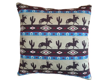 Cowboy Pillow Cover, Western Pillow, Boys Bedroom Decor, Western Accent Pillow, Ranch Home Decor, Wild West, Gift for Boy, 16x16 Pillow