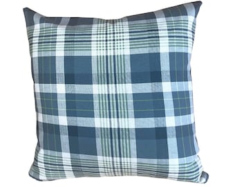 Blue Plaid Pillow Cover, Navy and Green Plaid Pillow, Couch Cushion Cover with Zipper, Tartan Plaid Pillow,  Farmhouse Plaid Pillow,