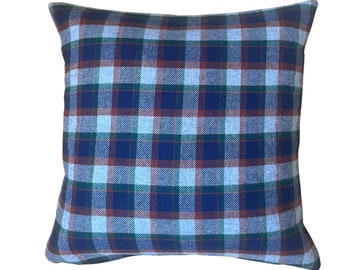 Extra Large Wool Pillow Cover, 22x22, Blue Burgundy Wool Pillow, Farmhouse Pillow, Plaid Accent Cushion Cover, Mosier Plaid, Ranch Decor,