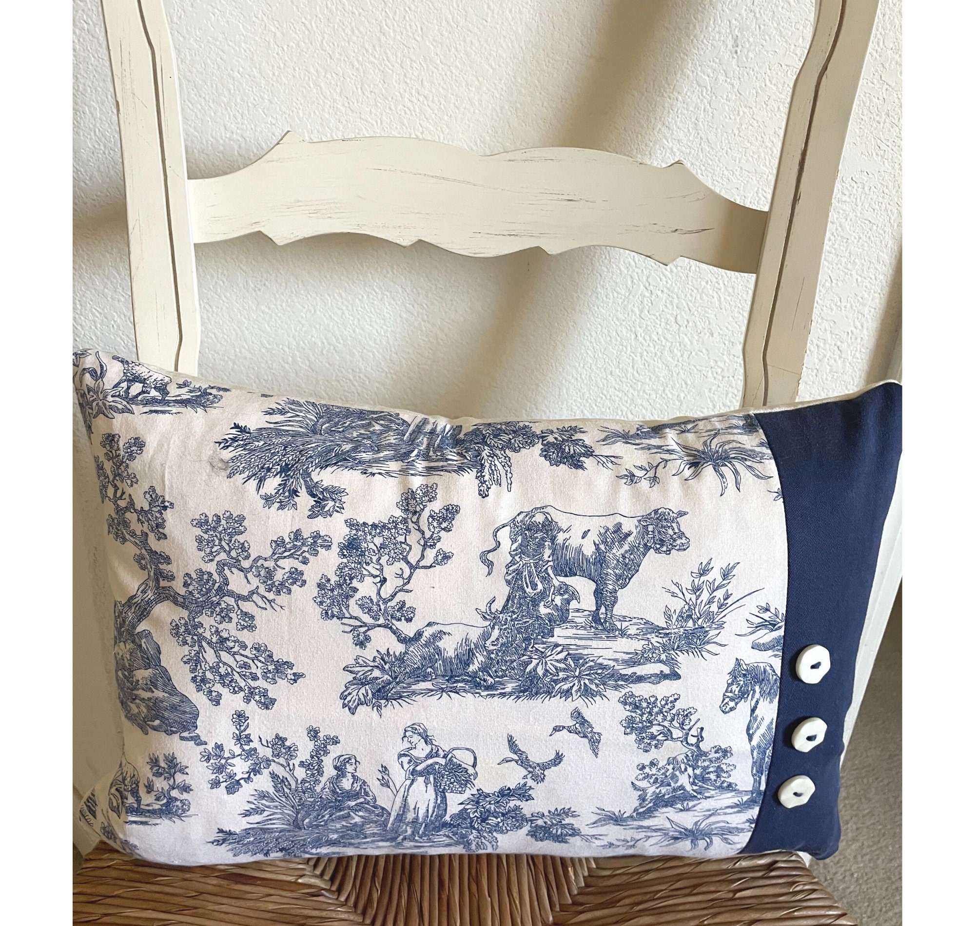 Blue Toile Pillow Cover, French Country Decor, Spring Pillow, Blue