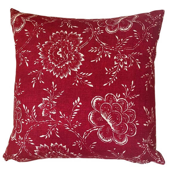 Red Floral Pillow Cover, Red and Cream Pillow, Couch Pillow with Flowers, Floral Accent Pillow, Multiple Sizes, Home Decor, Couch Pillow