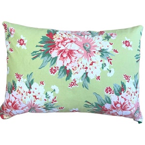 Floral Lumbar Pillow Cover, Lime Green and Pink Pillow Cover, Spring Decor, Bright Lumbar Pillow, Accent Pillow, Throw Pillow with Flowers,